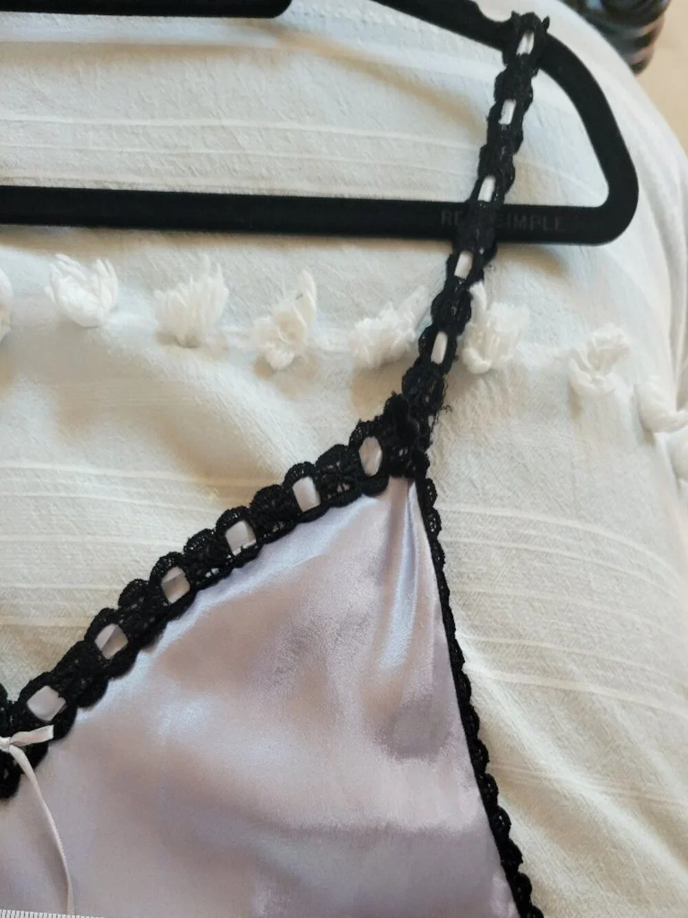 Vintage Satin Slip Dress Lingerie Lavendar Grey Black Crochet Lace Trim Slit S - Picture 7 of 9